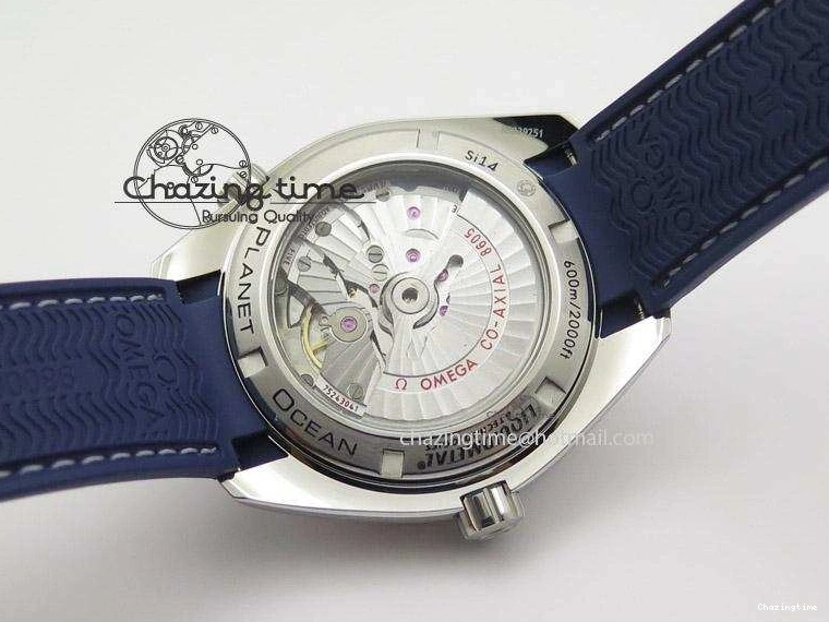 0213 HighPerformance Seamaster Planet Ocean GMT 600M Blue Dial SS On Blue Rubber Strap A 8278